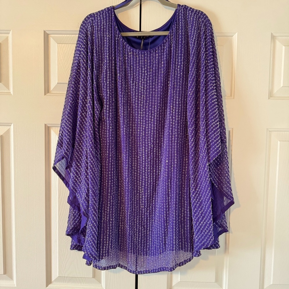 Free People Blue Purple Beaded Sequin Cape Dress, S